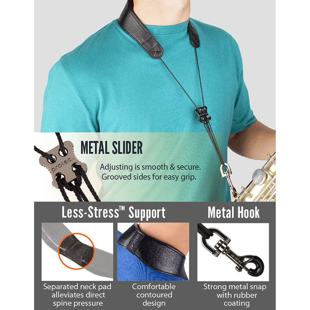 サクスストラップ Protec Saxophone Neck Strap - Less Stress Leather, Metal Snap