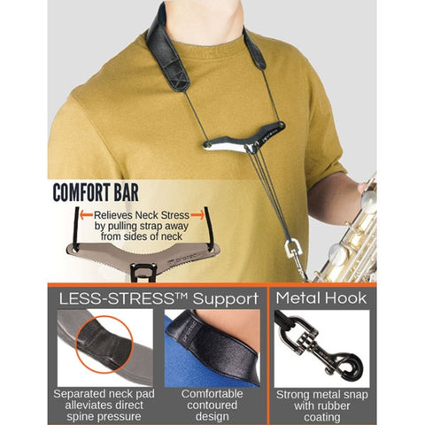 Protec Saxophone Neck Strap - Less Stress Leather, Comfort Bar & Metal Snap LC310M